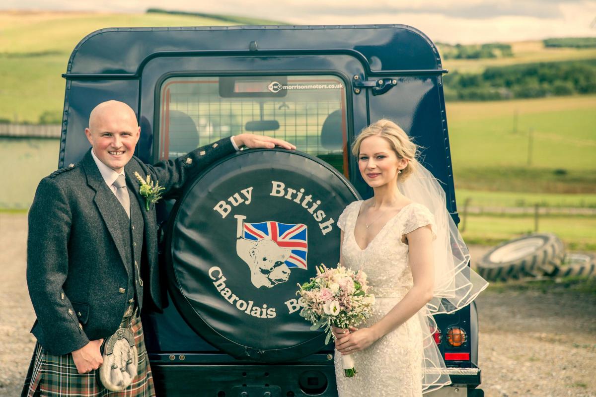 Louise Stewart, from Bomakelloch Farm, Drummuir, and Ellis Mutch, from Burnside of Whitefield, Forglen, married at Botriphnie Kirk Photo: by Lindsay Robertson Photography