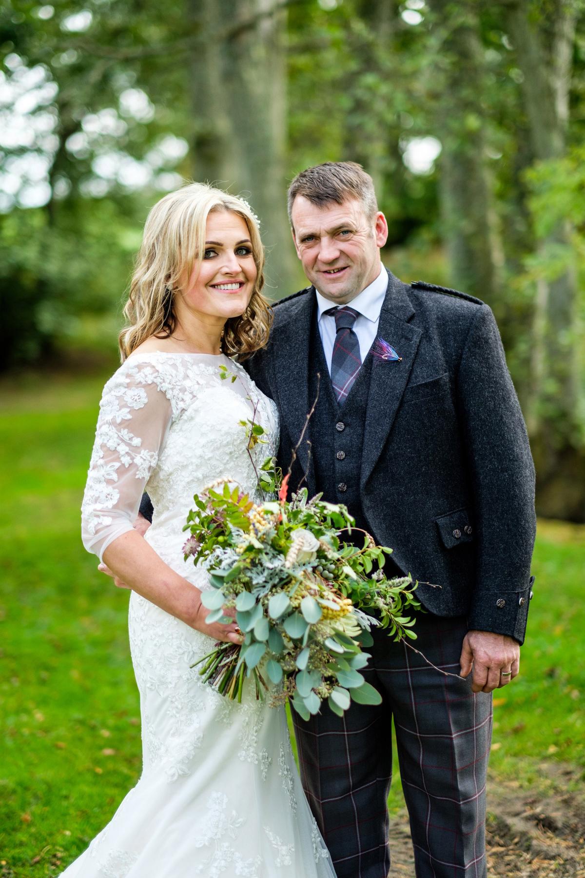 Penny Thomas and Gordon Troup, both Shaggart Farm, Sauchen, by Inverurie, were married at home