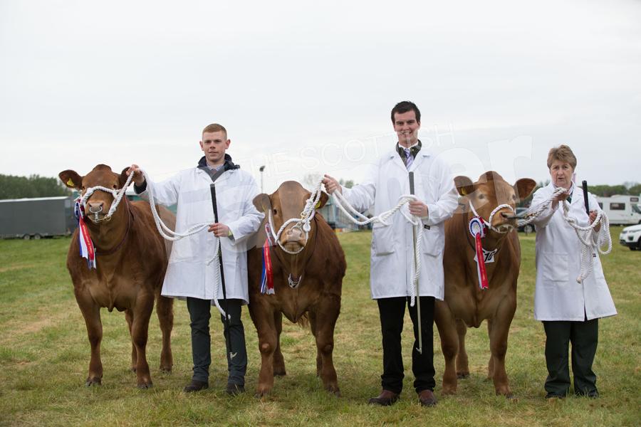 The winning group of three went to the commercials, J Paterson and Son with Mambo, a 15 month lim x steer, D M M Wyllie with Autumn, a 13 month lim x steer and J E J and D Hodge with Firefly, a 13 month lim x heifer. Ref: EC1305171310.