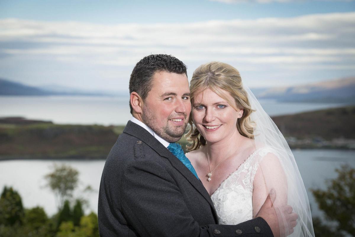 Claire Kennedy, of Oban, married Iain Alastair MacInnes, of Ruaig, Isle of Tiree, at St Oran's Church, Connel 
