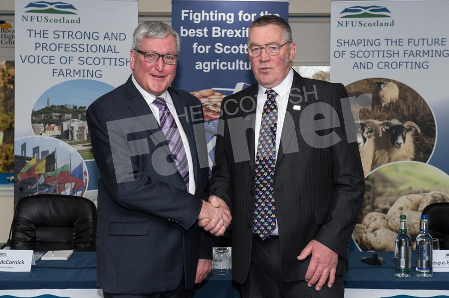 Fergus Ewing, Cabinet Secretary for the Rural Economy and Connectivity,meeting Andrew McCornick from NFUS. Ref: RH1511170167.