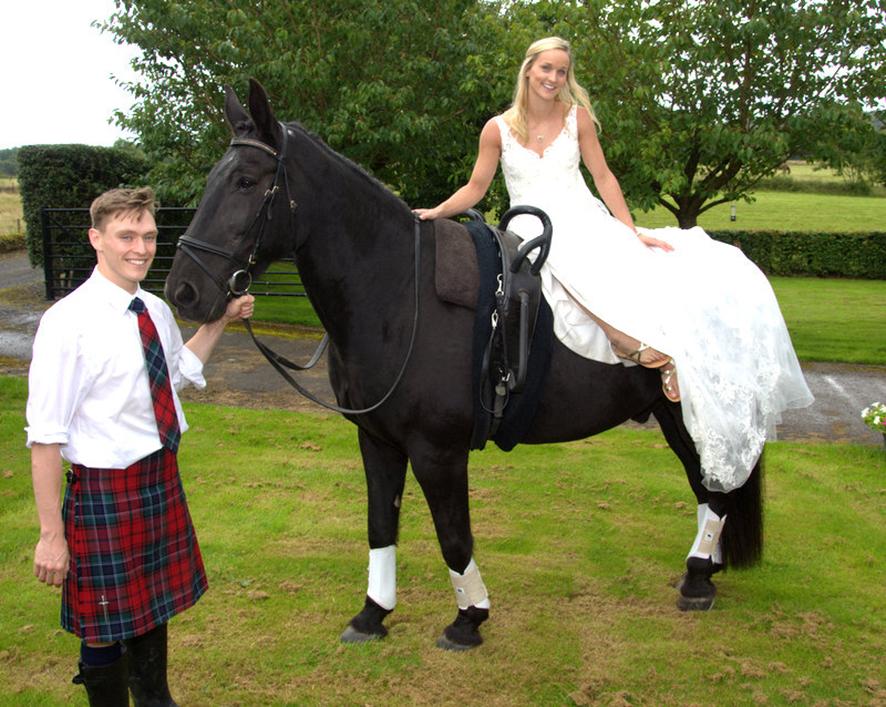 Equestrian vaulter, Joanne Eccles MBE, of Balhearty Farm, Tillicoultry, married Fraser Littlejohn, Neidpath Place, Dunfermline at Caputh Parish Church 
Photo: Stephen Dougan
