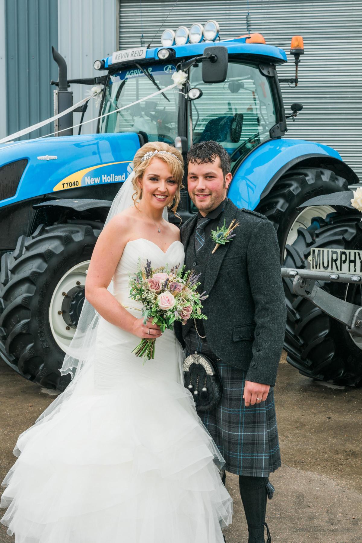Emma Murphy, Longside Aberdeen, married Kevin Reid,  Turriff, Aberdeenshire, at Mains of Kinmundy Farm, Longside, Peterhead Photo: James Kelly


