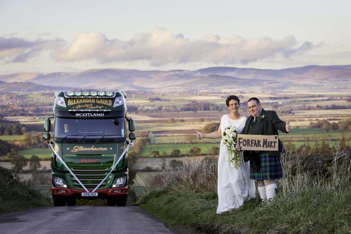 Mary Caird and Sandy Mckenzie, both of Eassie, Glamis, were married at The Strathmore Hotel, Glamis, and Forfar Mart
Photo: Anne MacPherson Photography
