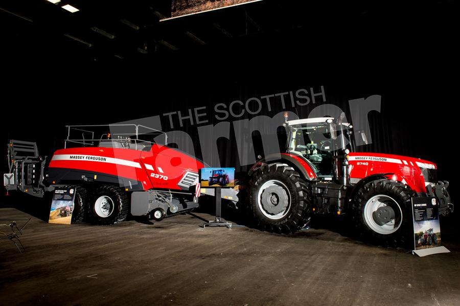 On display at the Diamond road show was the MF 8740 tractor coupled with the MF 2370 Ultra HD square baler. Ref: RH200318123.