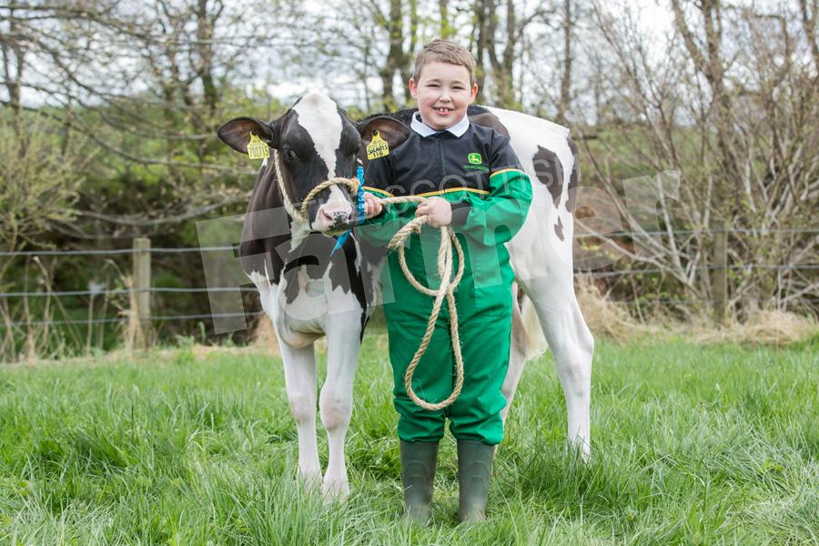 Seven-year-old Jamie Morton with his Champion calf. Ref: EC2504182764.