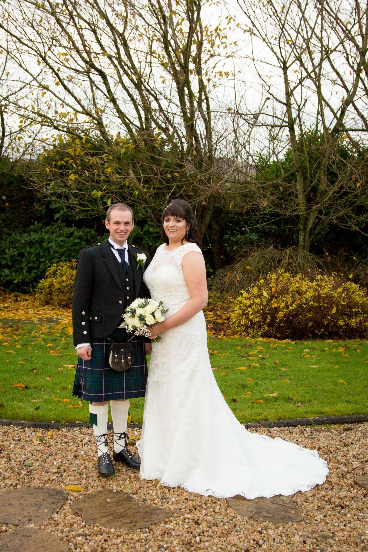 Christine Mundell, Kilmaurs, married Jamie Bryson, Laigh Carnduff Farm, Strathaven, at the Lochside House Hotel, New Cumnock