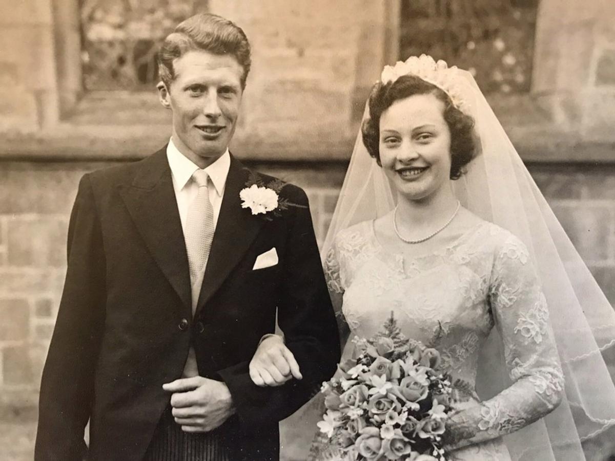 Gibb and Agnes Dunlop , of Dalry, in North Ayrshire, are celebrating their diamond wedding anniversary this week, this is them on their wedding day on December 4, 1958


