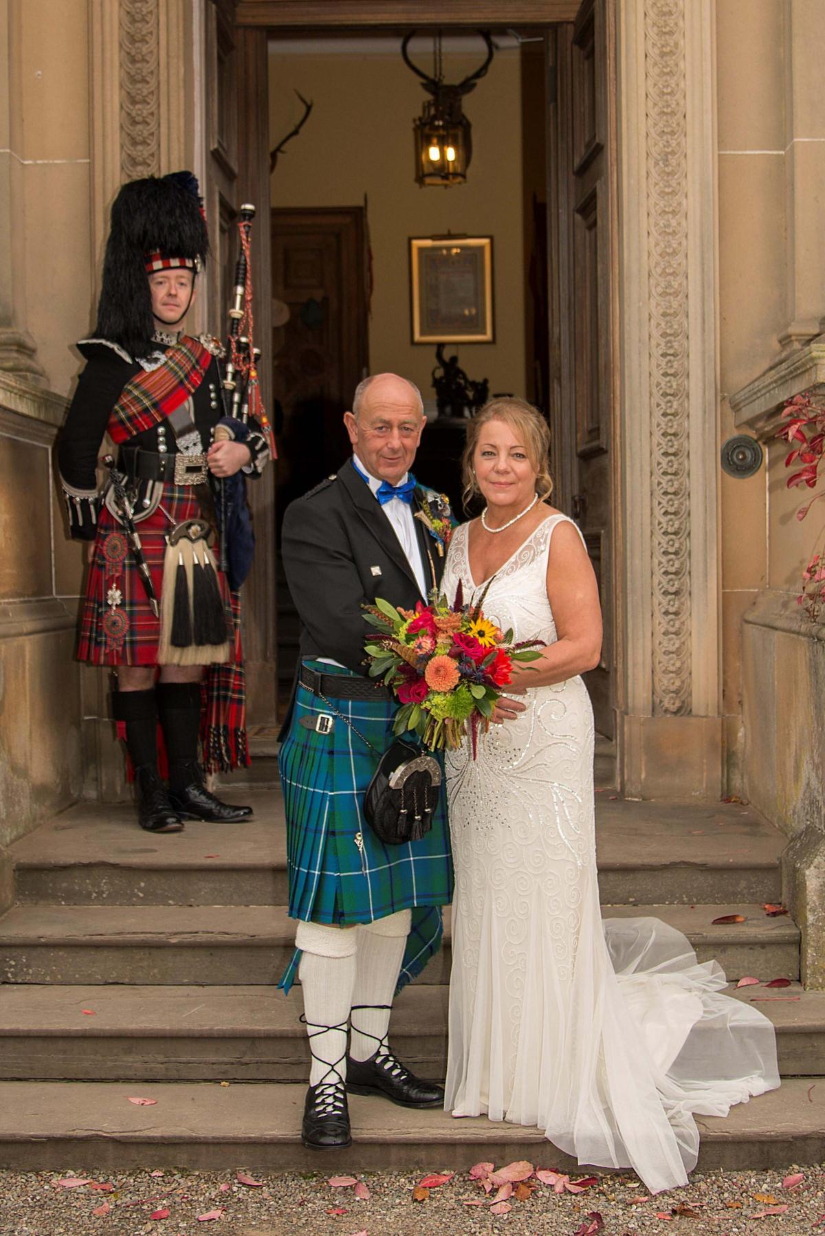 Brian Dudgeon married Lynn Douglas both from Muiredge Farm, Errol, Perthshire, at Errol Park. Photo Steve Moore Photography and featuring Andrew Elliot The Silver Glen Piper