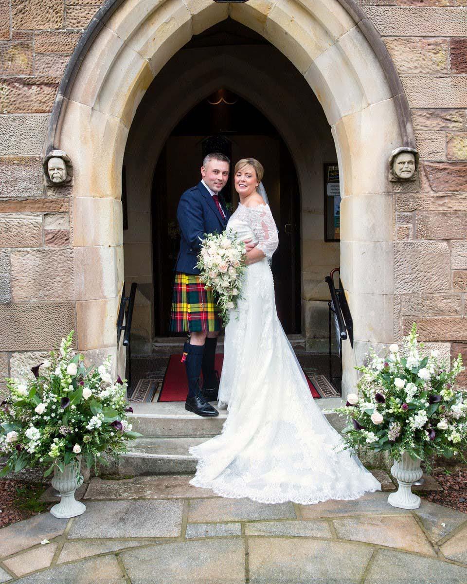 Emma Skilling, Stranraer, and William Buchanan, Knockormal, Lendalfoot, married recently at Alloway Parish Church (David Gilbert Photography)